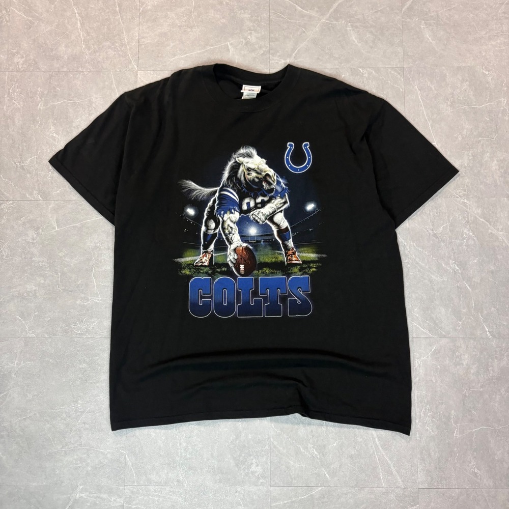 Vintage NFL Indianapolis Colts Graphic T-Shirt Black XL Horse Mascot Tee